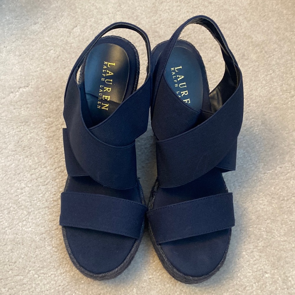 Ralph Lauren Navy Wedge Espadrilles Size 7